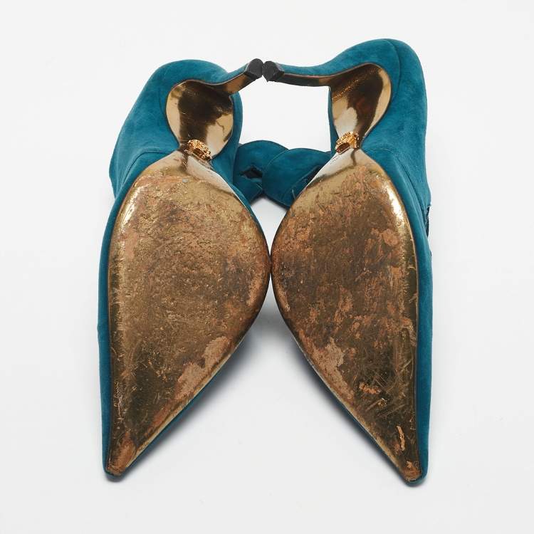 Pre Owned Versace Blue Suede Cutout Pointed Toe Mules Size 39