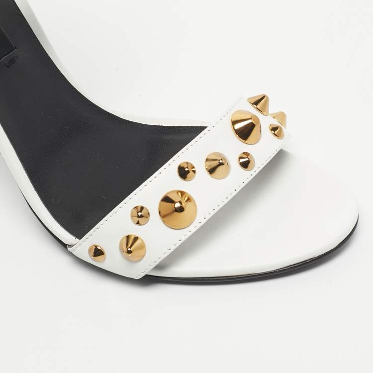 Pre Owned Versace White Leather Studded Ankle Strap Sandals Size 38