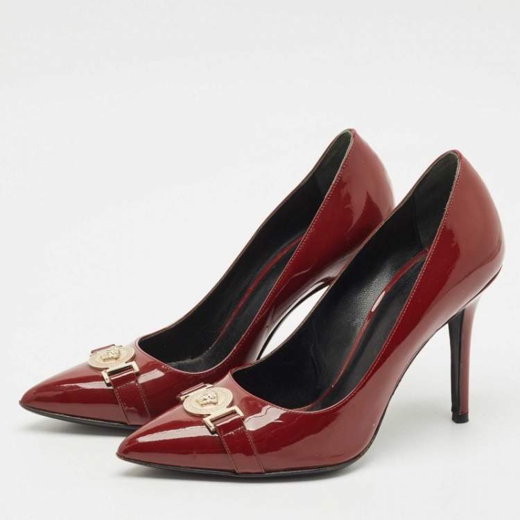 Pre Owned Versace Burgundy Patent Medusa Pointed Toe Pumps Size 38