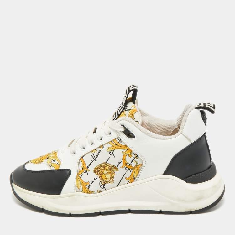 Pre Owned Versace Multicolor Leather and Canvas Baroque Printed Logo Low Top Sneakers Size 40