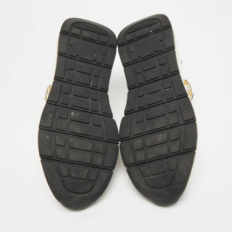 Pre Owned Versace Multicolor Leather and Canvas Baroque Printed Logo Low Top Sneakers Size 40