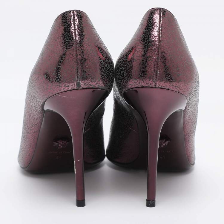 Pre Owned Versace Metallic Purple Leather Medusa Pointed Toe Pumps Size 41