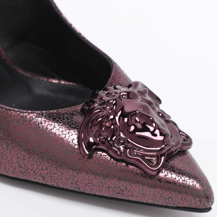 Pre Owned Versace Metallic Purple Leather Medusa Pointed Toe Pumps Size 41