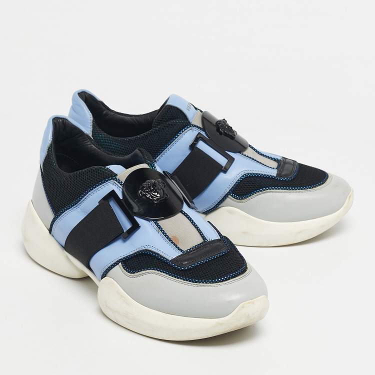 Pre Owned Versace Tricolor Leather and Mesh Medusa Slip On Sneakers Size 38