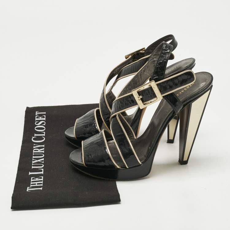 Pre Owned Versace Black Patent Leather Ankle Strap Sandals Size 39