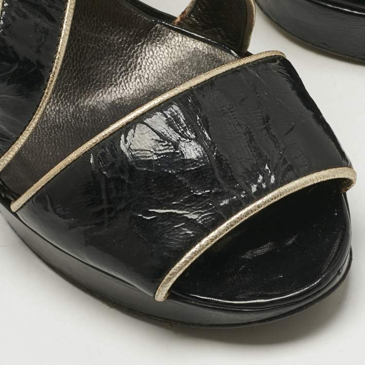 Pre Owned Versace Black Patent Leather Ankle Strap Sandals Size 39