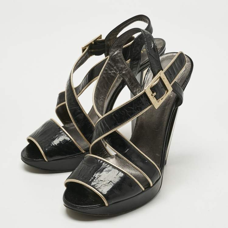 Pre Owned Versace Black Patent Leather Ankle Strap Sandals Size 39