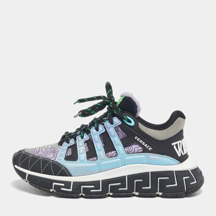 Pre Owned Versace Multicolor Canvas and Leather Trigreca Low Top Sneakers Size 37