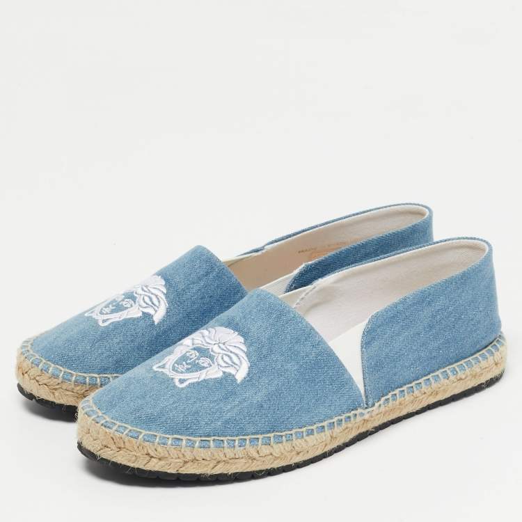 Pre Owned Versace Blue Denim Medusa Espadrille Flats Size 38