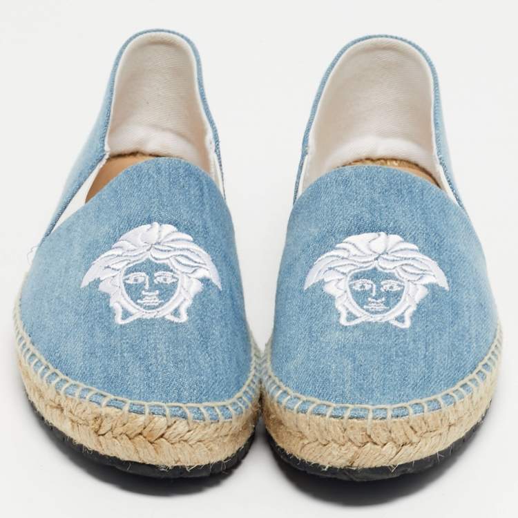 Pre Owned Versace Blue Denim Medusa Espadrille Flats Size 38