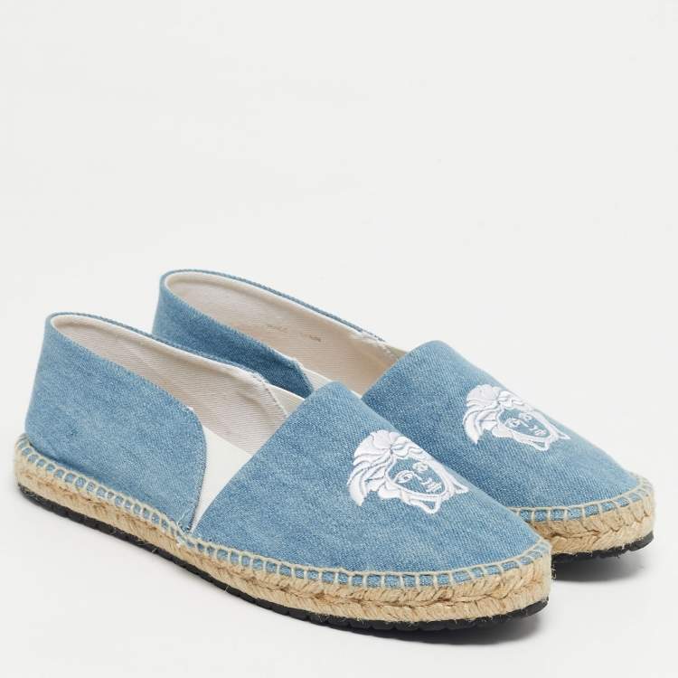 Pre Owned Versace Blue Denim Medusa Espadrille Flats Size 38