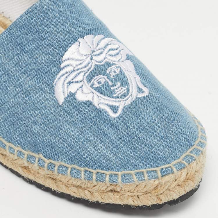 Pre Owned Versace Blue Denim Medusa Espadrille Flats Size 38