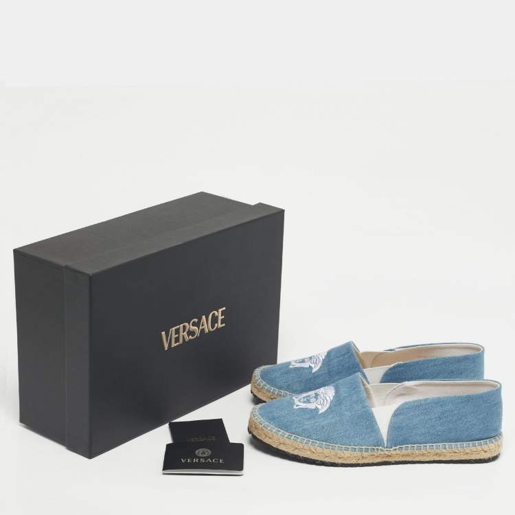 Pre Owned Versace Blue Denim Medusa Espadrille Flats Size 38