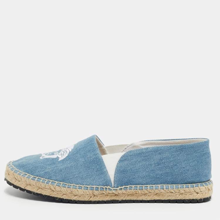 Pre Owned Versace Blue Denim Medusa Espadrille Flats Size 38
