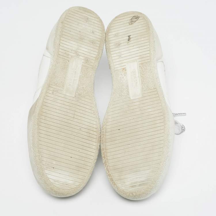 Pre Owned Versace White Leather llus Low Top Sneakers Size 40.5