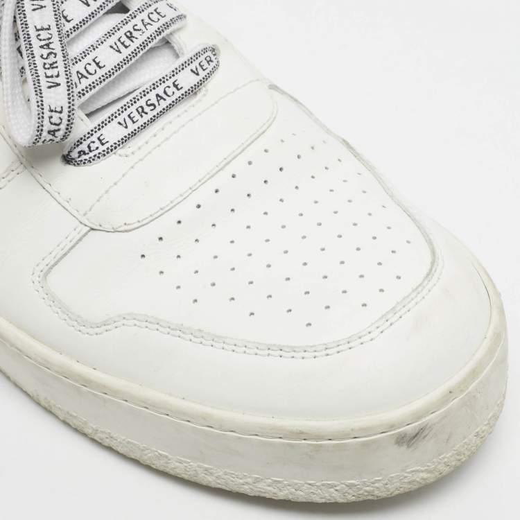 Pre Owned Versace White Leather llus Low Top Sneakers Size 40.5