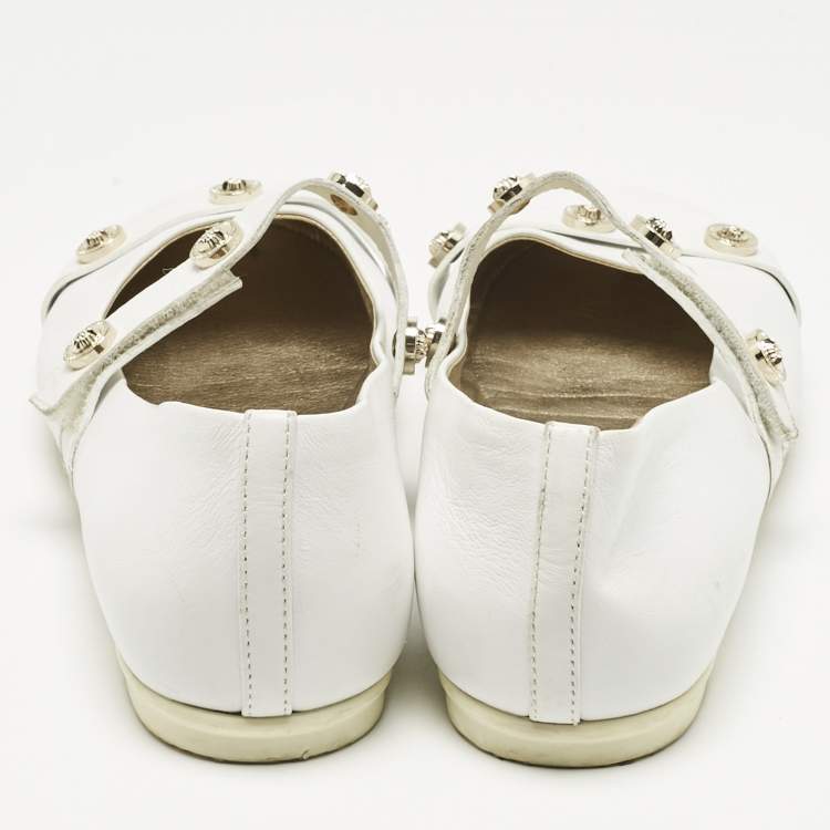 Pre Owned Versace White Leather Medusa Mary Jane Ballet Flats Size 38