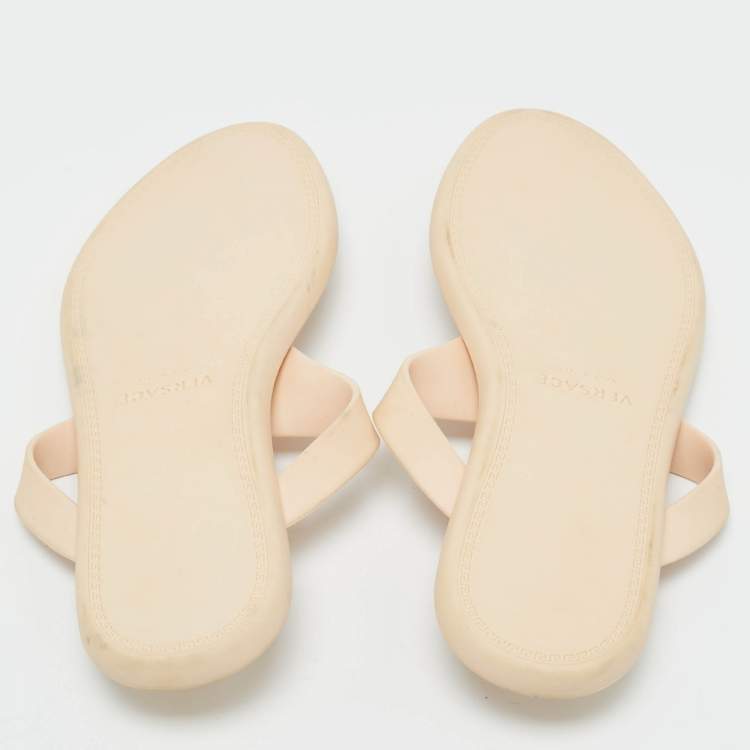 Pre Owned Versace Cream Rubber Alia Thong Flat Slides Size 38.5