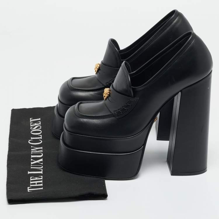 Pre Owned Versace Black Leather Aevitas Platform Pumps Size 37