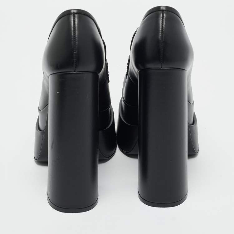 Pre Owned Versace Black Leather Aevitas Platform Pumps Size 37