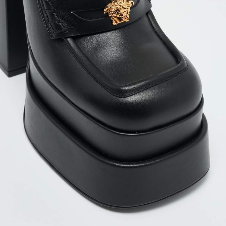 Pre Owned Versace Black Leather Aevitas Platform Pumps Size 37