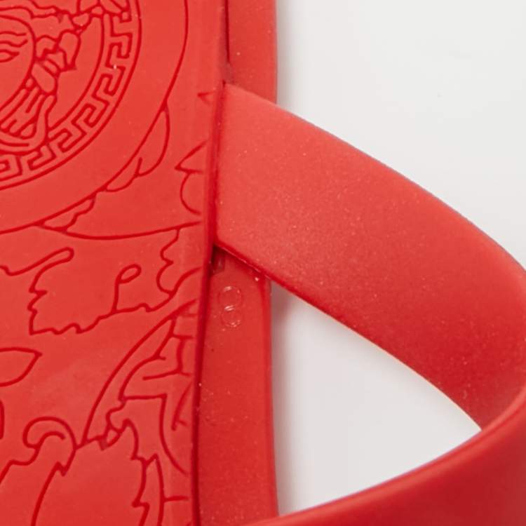 Pre Owned Versace Red Rubber Medusa Thong Flat Sandals Size 38.5