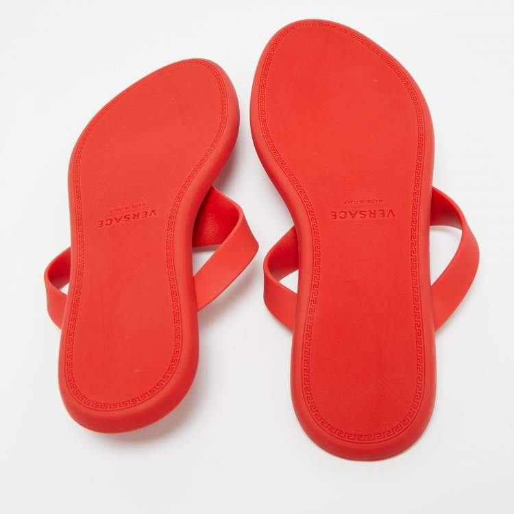 Pre Owned Versace Red Rubber Medusa Thong Flat Sandals Size 38.5