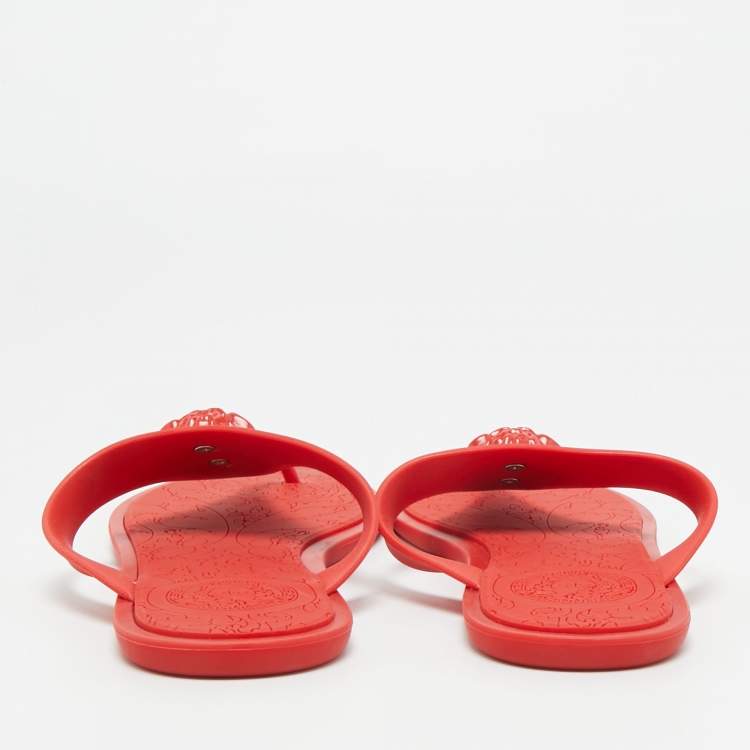 Pre Owned Versace Red Rubber Medusa Thong Flat Sandals Size 38.5