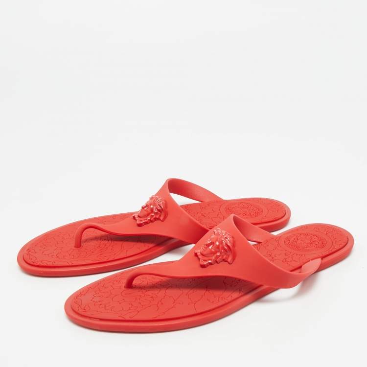 Pre Owned Versace Red Rubber Medusa Thong Flat Sandals Size 38.5