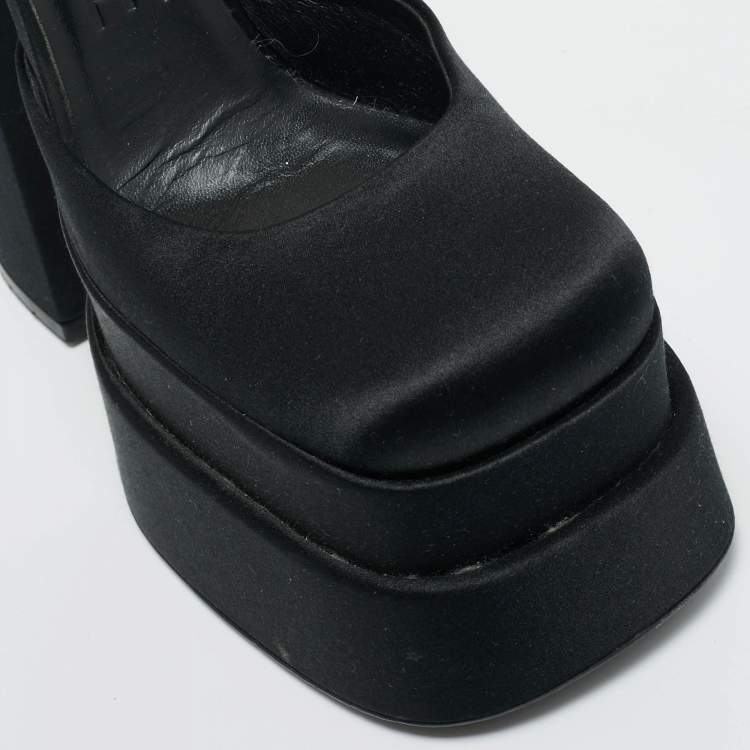 Pre Owned Versace Black Satin Aevitas Platform Pumps Size 37