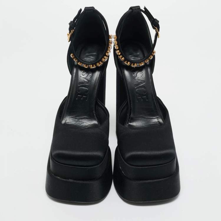 Pre Owned Versace Black Satin Aevitas Platform Pumps Size 37