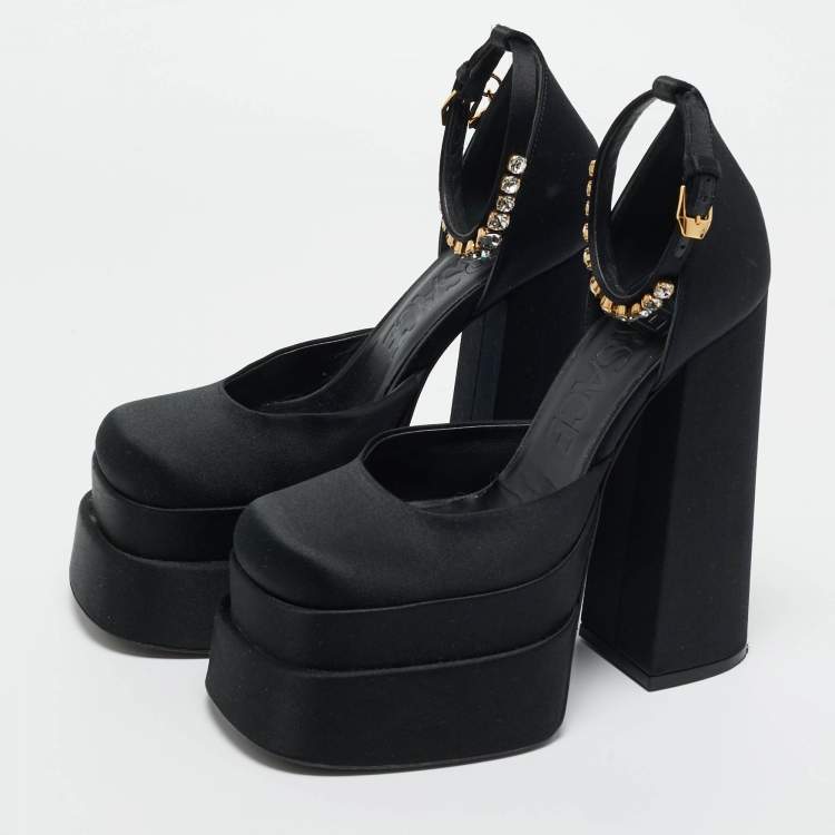 Pre Owned Versace Black Satin Aevitas Platform Pumps Size 37