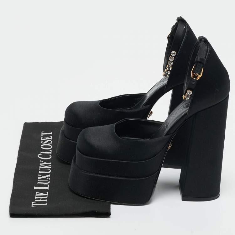 Pre Owned Versace Black Satin Aevitas Platform Pumps Size 37