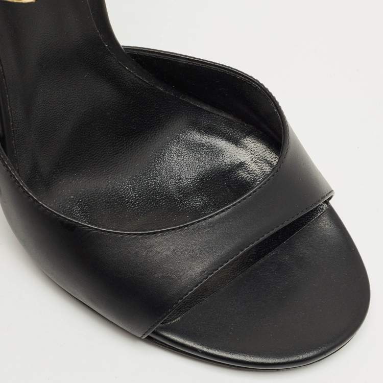 Pre Owned Versace Black Leather Safety Pin Ankle Strap Sandals Size 37