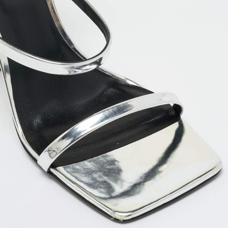 Pre Owned Versace Silver Leather Safety Pin Ankle Strap Sandals Size 41