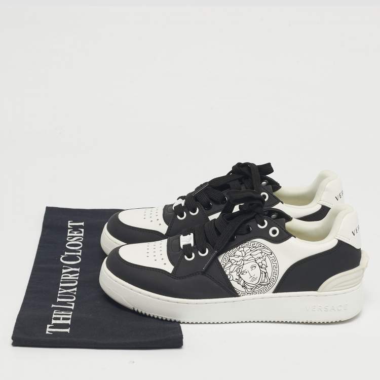 Pre Owned Versace White/Black Leather Medusa Lace Up Sneakers Size 37
