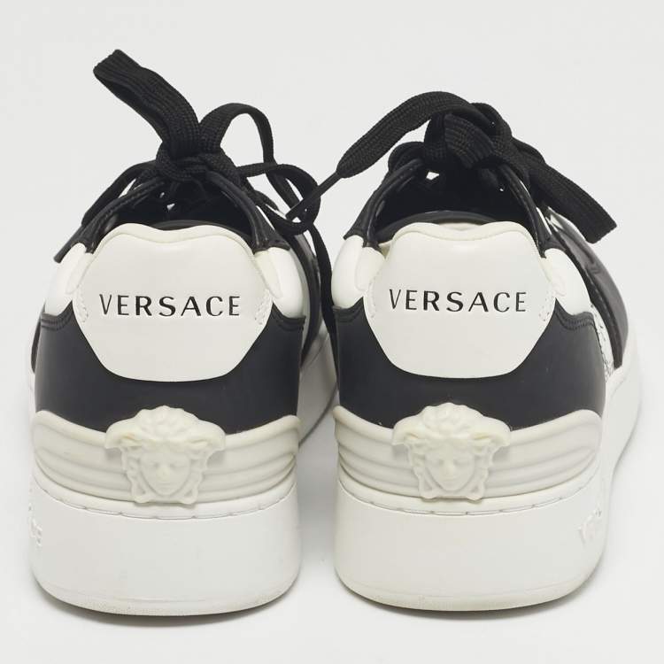 Pre Owned Versace White/Black Leather Medusa Lace Up Sneakers Size 37
