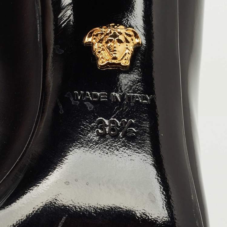 Pre Owned Versace Black Leather Block Heel Pumps Size 38.5