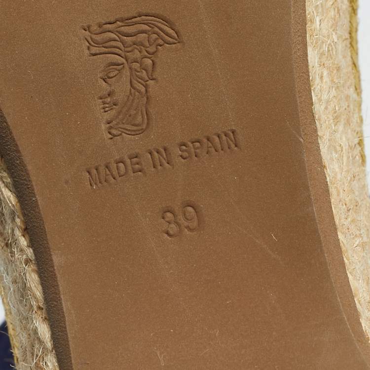 Pre Owned Versace Blue Suede Espadrille Strappy Wedge Sandals Size 39