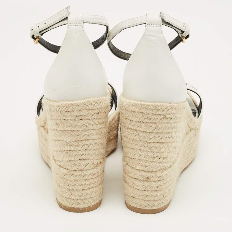 Pre Owned Versace White Leather Medusa Espadrille Wedge Sandals Size 38