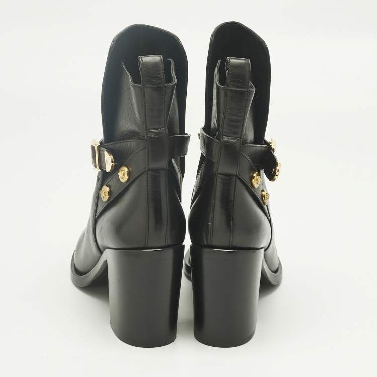 Pre Owned Versace Black Leather Medusa Ankle Length Boots Size 41