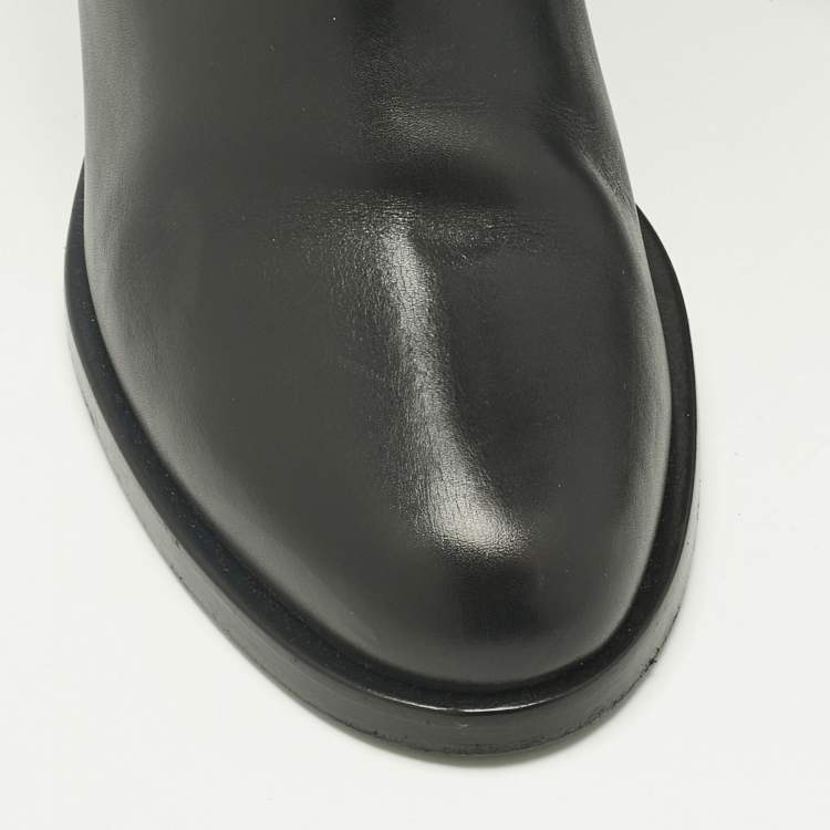 Pre Owned Versace Black Leather Medusa Ankle Length Boots Size 41