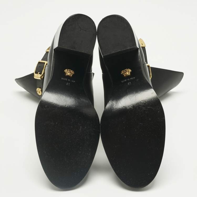 Pre Owned Versace Black Leather Medusa Ankle Length Boots Size 41