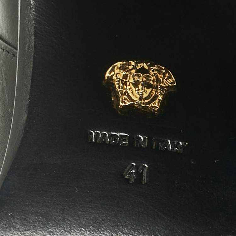 Pre Owned Versace Black Leather Medusa Ankle Length Boots Size 41