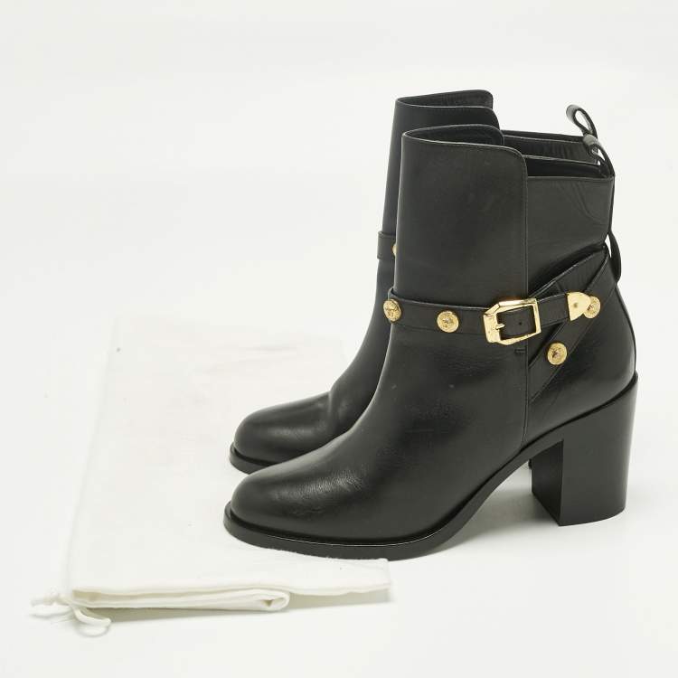 Pre Owned Versace Black Leather Medusa Ankle Length Boots Size 41