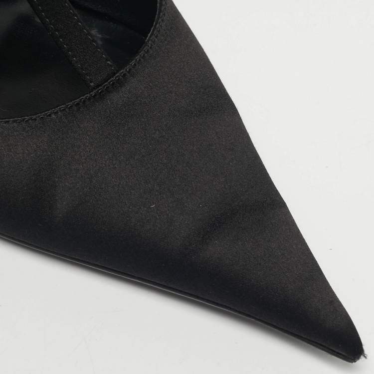 Pre Owned Versace Black Satin Ribbon Cage Ankle Strap Pumps Size 38