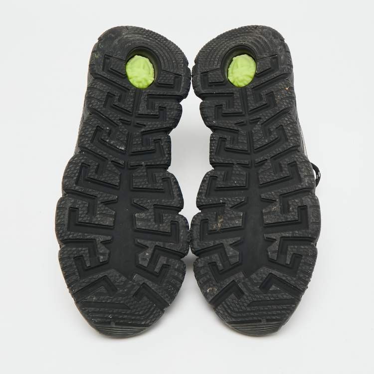 Pre Owned Versace Trigreca  Black/Red Fabric and Leather Sneakers Size 39