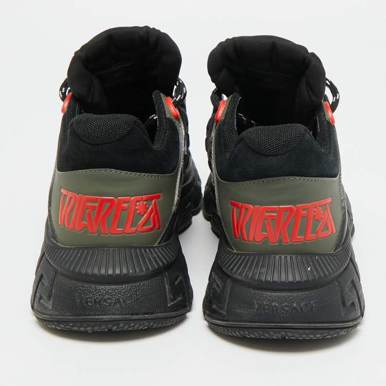 Pre Owned Versace Trigreca  Black/Red Fabric and Leather Sneakers Size 39