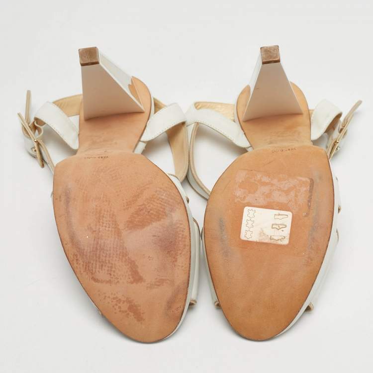 Pre Owned Versace Size 40 White Leather Strappy Platform Sandals
