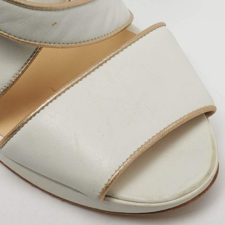 Pre Owned Versace Size 40 White Leather Strappy Platform Sandals